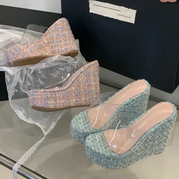 kf-S5589bf39e5e44b5ab7a434a4fe0aff2bt Aneikeh Summer Sexy Platform Wedges PVC Transparent Sandals Slippers Women Peep Toe Square Head High Heel Mules Party Dress Shoe