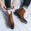 Luxury Leather High Heeled Boots Men Fashion Brown Mens Chelsea Formal Shoes Business Casual Ankle Boot Men Dress High Heel Shoe