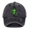 Alien-Themed Baseball Cap - Vintage Washed Look with Green Alien Design, Adjustable Fit, Ideal for Halloween & Outdoor Fashion, Playful Pattern Hat