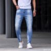 product-364225c359b9e82255769d834ce48e256cde4de4.temu_.000001 Men'S Distressed Faux Denim Faux Denim - Trendy Ripped Design, Comfortable Regular Fit, All-Season Casual Wear, Classic Blue Washed Style with Functional Pockets, Versatile for Everyday Fashion, Casual Faux Denim Wear | Trendy Ripped Faux Denim | Authentic Look