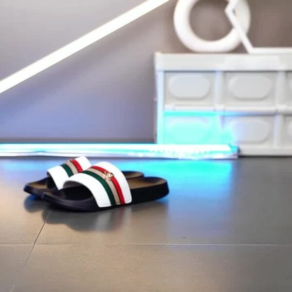 Men's Casual Slip-On Sandals with Striped Design & Metallic Buckle - Upper, EVA Cushioned Sole for Beach, Hiking, Daily Wear - All-Season Comfort, Strappy Sandals, Hiking Footwear, Modern Footwear, Durable Construction, Outdoor EnthusiastsSuitable for men & women