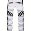 2023 New Men'S Slim-Fit Stretch Faux Denim Faux Denim - Black & White Color Block Design, Straight Leg Casual Pants with Pockets, Comfortable for Casual Attire, All-Season Wear, Casual Faux Denim|Sleek Straight Leg Faux Denim|Stretch Faux Denim Fabric