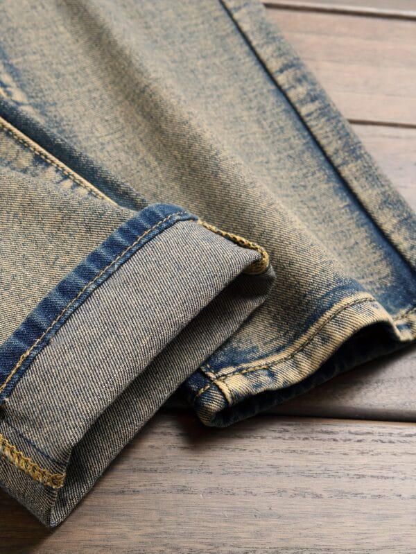 product-Fancyalgo-VirtualModelMatting-0bd941ef4a04b3370bc961377b98095a Men'S Stretch Skinny Faux Denim - Slim Fit Straight Leg Pants with Mid-Rise Waist & Built- Zipper Closure, Vintage Washed Look for Everyday & Formal Outfits - All-Season Streetwear Faux Denim for Men, Casual Wear, Distressed Faux Denim, Comfortable Wear, Street Style, Retro Fashion, Durable Fabric, Urban Style