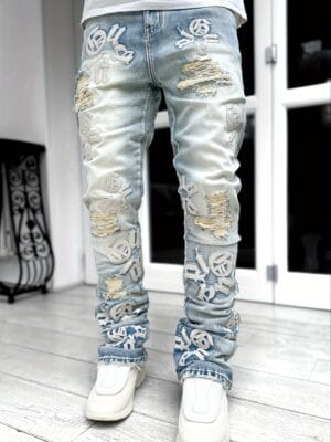 product-Fancyalgo-VirtualModelMatting-10a78cfb157a41c197a2a44fdbcb3f3f Men'S Vintage Washed Embroidered Letter Distressed Skinny Jeans - Non-Stretch Regular Length, All-Season Casual & Streetwear Jeans with White Sneakers, Streetwear Jeans | Embroidered Lettering | Nonstretch Fabric