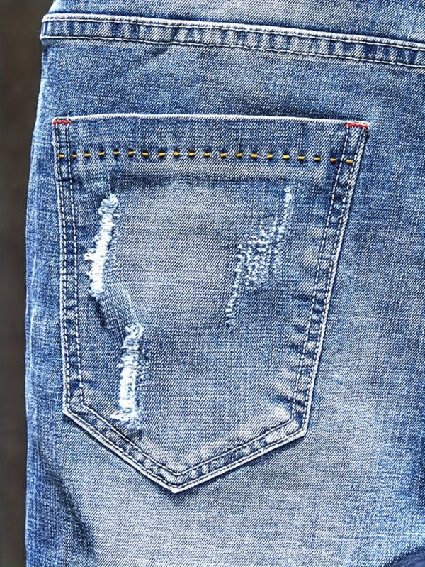 product-Fancyalgo-VirtualModelMatting-1f0616231095098d2fcdccdce64de53b Men'S Distressed Faux Denim Faux Denim - Trendy Ripped Design, Comfortable Regular Fit, All-Season Casual Wear, Classic Blue Washed Style with Functional Pockets, Versatile for Everyday Fashion, Casual Faux Denim Wear | Trendy Ripped Faux Denim | Authentic Look