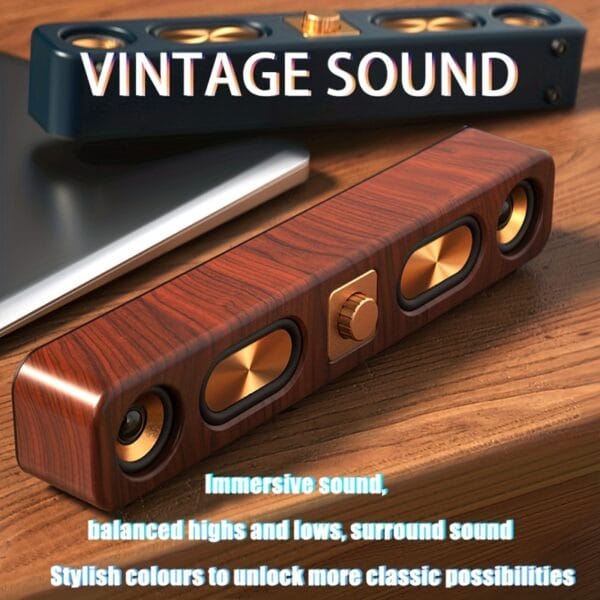 Portable Wireless Speaker with Enhanced Bass - Wireless, Dual Speakers, Rechargeable Battery, Ideal for Parties & Gifts, Wood Grain Design