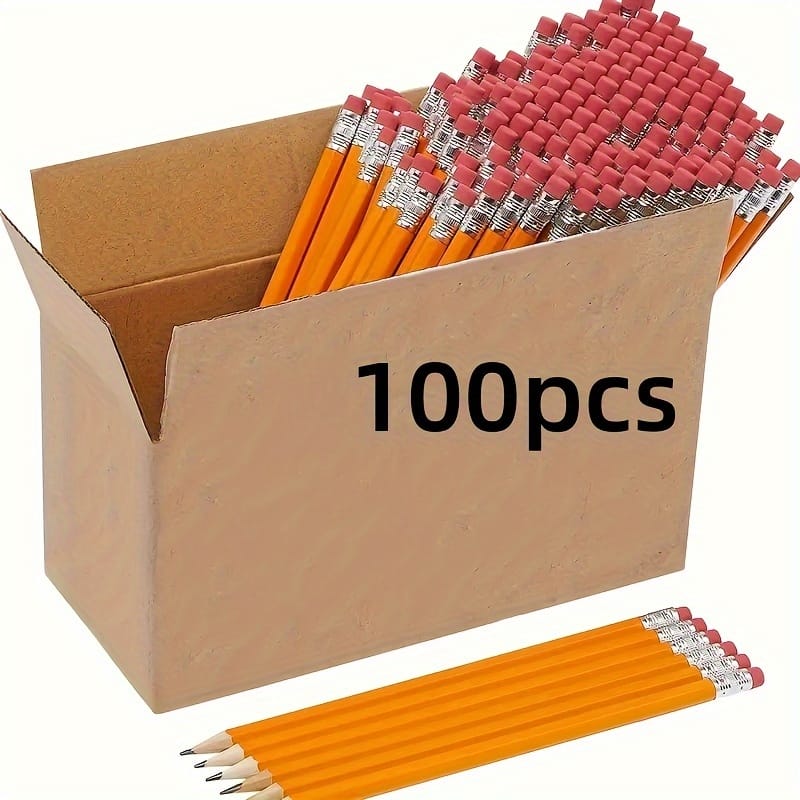 HB Hexagon Wooden Pencils With Red Color Eraser, 10pcs/20pcs/50pcs/100pcs Pencils With Eraser Head, HB Pencils For Writing, Drawing And Sketching, Yellow Wooden Pencils For Office, School