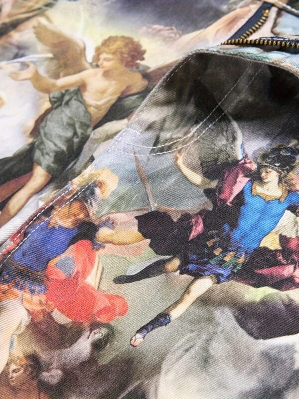 [Popular Choice] 1pc Men's Vintage Renaissance Angel Print Skinny Jeans, Mid Waist Denim with Zipper Fly, Casual Weekend Wear, Washed Detail, Regular Length, Oil Painting, European Art, Fashion Style, Leisure Outing Occasion, Cultivate The Body Version, Spring/Autumn, Fashion Style, Leisure Outing Occasion, Cultivate The Body Version, Spring/Autumn