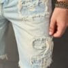 Men's Distressed Denim Shorts - Casual Mid-Length with Raw Hem, Solid Color Sky Blue, Cotton Blend, Machine Washable