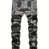Paisley & Floral Pattern Slim Fit Jeans, Men's Casual Street Style Slightly Stretch Denim Pants For Spring Summer