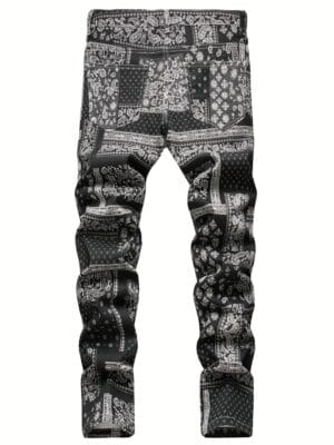 Paisley & Floral Pattern Slim Fit Jeans, Men's Casual Street Style Slightly Stretch Denim Pants For Spring Summer