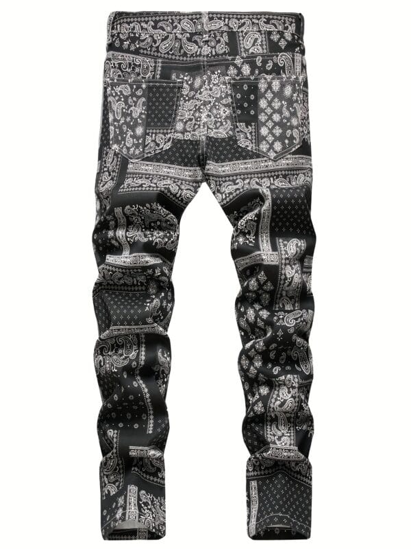 Paisley & Floral Pattern Slim Fit Jeans, Men's Casual Street Style Slightly Stretch Denim Pants For Spring Summer