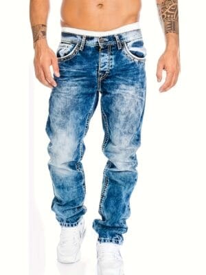 Men's Slim-Fit Straight-Leg Jeans - Classic Blue Denim Pants, All-Season Everyday & Formal Wear, Easy-Care Hand Washable Jeans for Men, Casual Streetwear