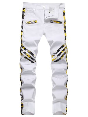 Camouflage Pattern Slim Fit Jeans, Men's Casual Slightly Stretch Street Style Slant Pockets Denim Jeans For Spring Summer