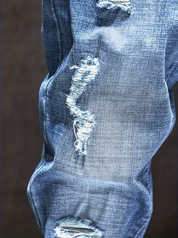 product-Fancyalgo-VirtualModelMatting-71b4de517b81163957332cd53c84b687 Men'S Distressed Faux Denim Faux Denim - Trendy Ripped Design, Comfortable Regular Fit, All-Season Casual Wear, Classic Blue Washed Style with Functional Pockets, Versatile for Everyday Fashion, Casual Faux Denim Wear | Trendy Ripped Faux Denim | Authentic Look