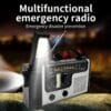 Emergency solar hand crank power emergency radio AM/FM/SW multi-band with LED flashlight, reading lamp, alarm, and mobile phone charging function.