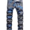 Men's Slim Fit Jeans - Streetwear Pants with Digital Grid Pattern in Blue/Black/White/Gray/, Zipper Closure, Machine Washable All-Season Jeans for Urban Fashion & Casual Attire, Versatile Clothing, Modern Design, Flexible Material, Trendy Bottoms, Young Adults