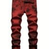 product-Fancyalgo-VirtualModelMatting-9370d4f4aadd20ac77c0d56bc18e1c8d Men'S Skinny Faux Denim - Vintage Distressed Red - Non-Standard Fit Mid-Rise Pants - All-Season Casual Streetwear - Machine Washable Faux Denim Faux Denim for Everyday & Formal Outfits, Low Waisted Faux Denim, Versatile Clothing, Unique Pattern Design, Durable Fabric, Urban Fashion, Trendy Design, Sturdy Construction, Fashion Enthusiasts