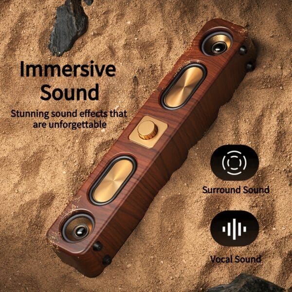 Portable Wireless Speaker with Enhanced Bass - Wireless, Dual Speakers, Rechargeable Battery, Ideal for Parties & Gifts, Wood Grain Design