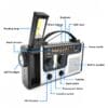 Emergency solar hand crank power emergency radio AM/FM/SW multi-band with LED flashlight, reading lamp, alarm, and mobile phone charging function.
