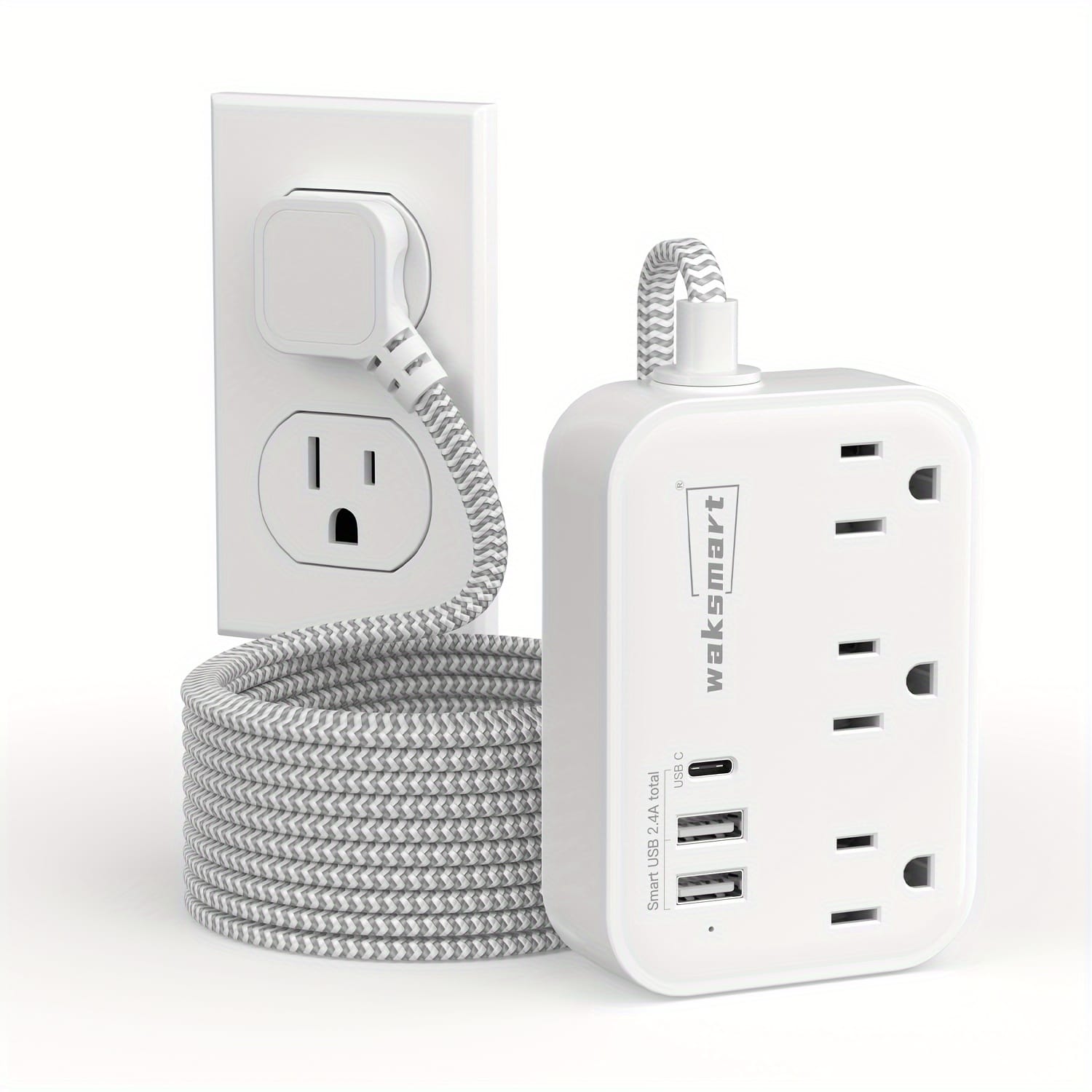 152.4cm Braided Flat Extension Cord, 6-IN-1 Surge Protector Power Strip -3 Widely Outlets 3 USB Ports(1 USB C), 980J Surge Protection, Slim Desk Charging Station for Home Travel Office Dorm Room Essentials, ETL Listed