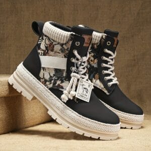 Men's High-Top Casual Sneakers - Trendy All-Season Lace-Up Boots with Furry Collar & Side Zipper, Durable for Outdoor & Casual Attire, High Top Sneakers