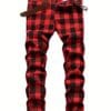 product-Fancyalgo-VirtualModelMatting-c8c236046a3d17813a98ceb04f559357 Men's Plaid Pattern Slim Fit And Cuffed Denim Jeans With Multiple Pockets, Classic And Chic Pants For All Seasons Leisurewear