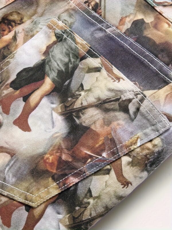 [Popular Choice] 1pc Men's Vintage Renaissance Angel Print Skinny Jeans, Mid Waist Denim with Zipper Fly, Casual Weekend Wear, Washed Detail, Regular Length, Oil Painting, European Art, Fashion Style, Leisure Outing Occasion, Cultivate The Body Version, Spring/Autumn, Fashion Style, Leisure Outing Occasion, Cultivate The Body Version, Spring/Autumn