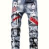 product-Fancyalgo-VirtualModelMatting-d704934b1e5e6a44e5999eb691269407 Men's Splash Print Skinny Washed Jeans, Trendy Streetwear, Straight Leg Denim Pants For Spring Autumn