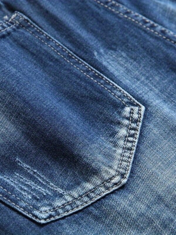 Men'S Non-Stretch Faux Denim Shorts - Loose Fit Distressed Faux Denim with Random Patchwork, Mid-Length Casual Pants for Everyday & Formal Outfits - No Belt Included, Faux Denim Shorts, Streetwear Style, Trendy Fashion, Sturdy Construction, Streetwear Lovers, Summer Fashion, Vintage Style, Durable Fabric, Urban Style