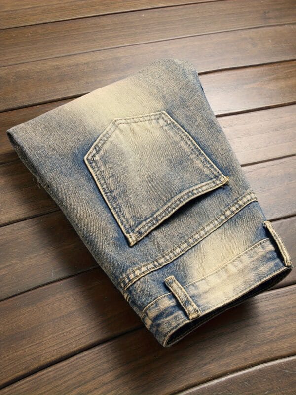 product-Fancyalgo-VirtualModelMatting-fdf3ef2c01264e2f8118798908b66a97 Men'S Stretch Skinny Faux Denim - Slim Fit Straight Leg Pants with Mid-Rise Waist & Built- Zipper Closure, Vintage Washed Look for Everyday & Formal Outfits - All-Season Streetwear Faux Denim for Men, Casual Wear, Distressed Faux Denim, Comfortable Wear, Street Style, Retro Fashion, Durable Fabric, Urban Style