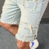 Men's Distressed Denim Shorts - Casual Mid-Length with Raw Hem, Solid Color Sky Blue, Cotton Blend, Machine Washable