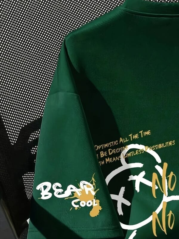 1pc Men's Casual Summer T-Shirt with Cartoon Bear & Slogan Graphic Print, Slightly Stretchy Round Neck Tee, Machine Washable, All-Season Comfort, Gift for Friends, Weekend Clothing, Bold Slogan Shirt, Comfortable Fit Shirt