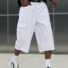 Men's high street fashion white mid-length wide-leg denim shorts, versatile for all seasons, comfortable to wear