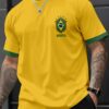 Men'S Brazil Soccer Jersey T-Shirt - Yellow with Green Trim, Breathable Polyester Fabric, Regular Fit, Ideal for Outdoor Activities & Casual Wear, Casual Wear Shirt | Sporty Design | Knit Construction, PLUS SIZE