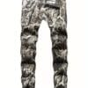 Men's Slim Fit Snake Print Jeans - Streetwear Animal Pattern Stretch Denim Pants for Concerts & Night Out, All-Season Comfort Regular Length Casual Trousers, Concertready Clothing, Streetstyle Attire, Stylish Snake Pattern, Sleek Fabric Construction