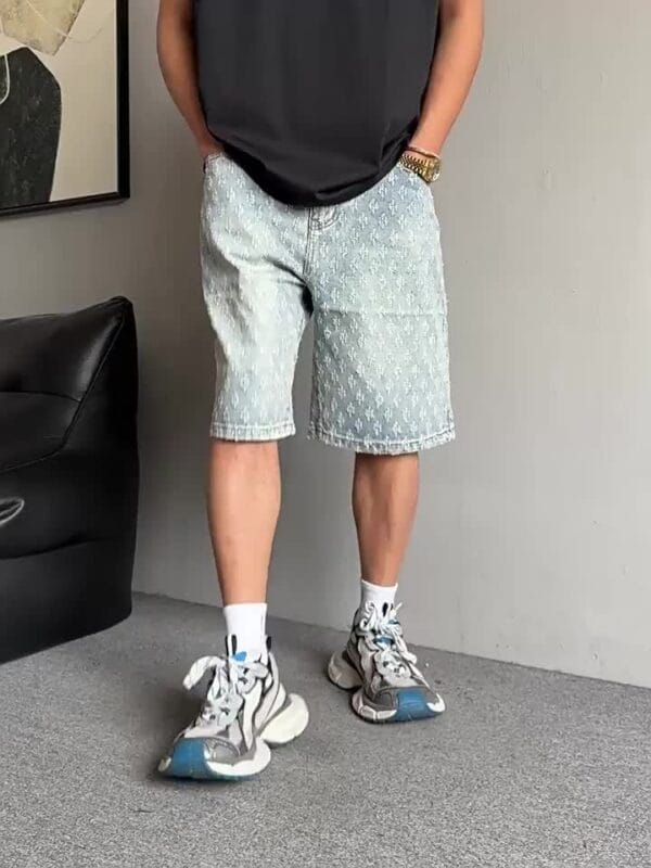 Men'S Non-Stretch Faux Denim Shorts - Classic Five-Pocket design, Knee-Length Casual Streetwear for Everyday & Formal Outfits - Non-Stretch Faux Denim Shorts for Men, Faux Denim Shorts, Streetstyle Apparel, Durable Fabric, Street Fashion, Vintage Style, Sturdy Construction, Young Adults