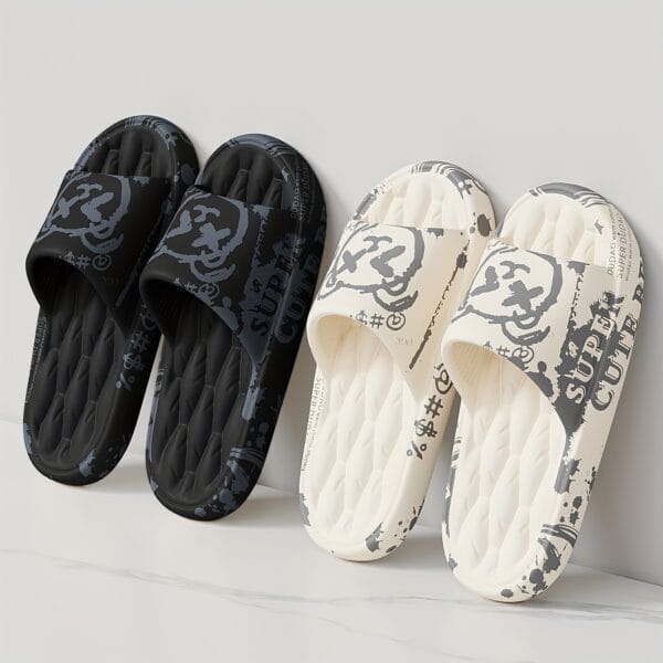 product-fancy-0022f929-6395-4b7d-b8d7-b96864a5e8f5 Men'S Large Size Indoor Random Print Casual Slippers, Non-Slip Shower Slip-On Open-Toe Slippers for Outdoor Beach Wear, Couple Slippers