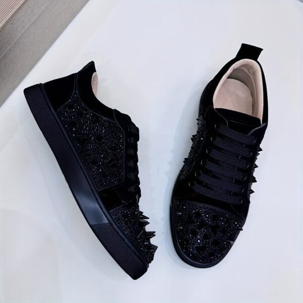 Men'S Fashionable Red-Bottomed Casual Shoes with Rivet Details - Lace-Up, Round Toe, Low-Top Design, Synthetic Cover, TPU Sole for All-Day Comfort - Perfect for Casual Attire and Parties