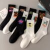 20 Pairs, 10 Pairs, 5 Pairs - Random Color Letter Print Socks, Stylish Mid-Calf Athletic Socks for Basketball, Outdoor & Casual Wear, Polyester Knit Fabric, Hand Washable, Everyday Socks | Vibrant Sock Design | Comfortable Fit