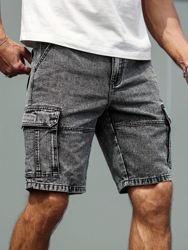 Men'S Classic Straight-Leg Faux Denim Shorts - Non-Stretch Faux Denim, Functional Pocket, Everyday Casual & Formal Outfits - Timeless Straight Leg Fit for Faux Denim-Wearing Months - Sizes S-2XL (Men'S Pants), Shorts Faux Denim, Versatile Clothing, Durable Fabric