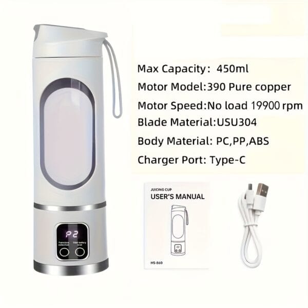 Portable USB-Rechargeable Blender & Juicer - 10.14oz to 16.91oz Capacity, Easy-Clean Food-Grade ABS, 18650 Lithium Battery, Perfect for Fruit, Vegetable, and Smoothie Drinks, Smoothie Maker, Sleek Appliance, Durable Construction