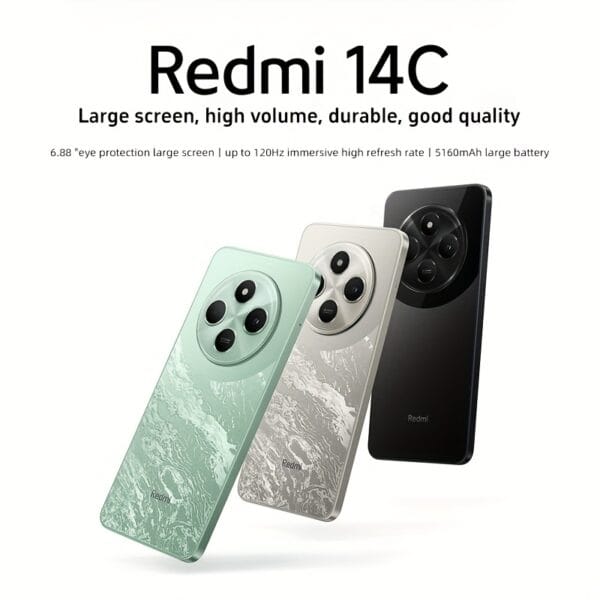 Xiaomi Redmi 14C 6.88-Inch Eye-Protecting Large Screen, 120Hz High-Definition Screen, 50Megapixel AI Dual-Camera, 13Megapixel HD Main Camera, Large 5160mAh Battery, Side Fingerprint Unlocking, No NFC Support, Charger Not Included Asian version+OTA