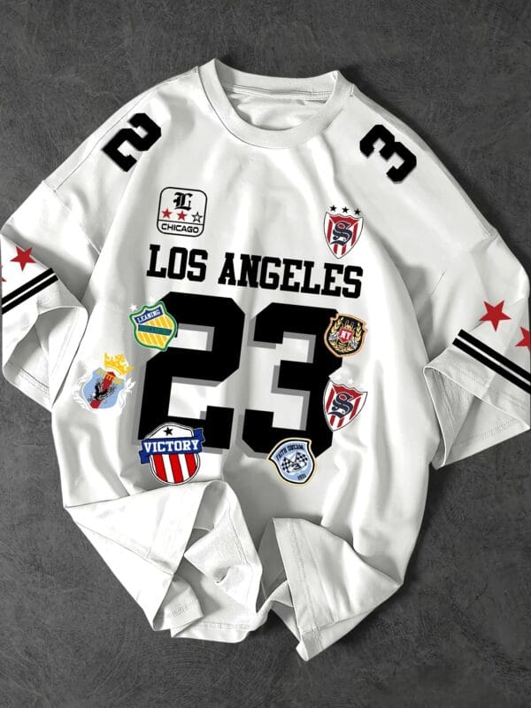 Men's Los Angeles Graphic T-Shirt with Number 23 - Dark Green Streetwear Tee, Quick-Dry Breathable Fabric for Sports, Casual Outfits - Machine Washable Urban Fashion Top, Sports Apparel, Emblem Decorated Shirt, Durable Sportswear