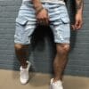 Men'S Fashionable Denim Bermuda Shorts - Mid-Rise, Stretch Blend, Slim Fit with Pockets & Distressed Detailing, Light Blue Casual Summer Shorts for Casual Attire
