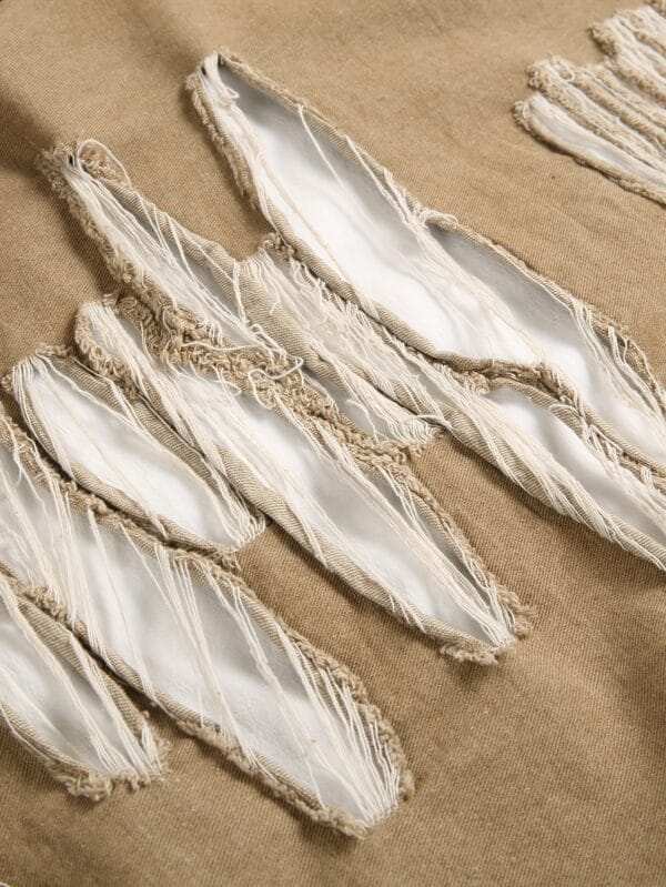 product-fancy-06f0b1e3-2e17-4991-b6a2-aac7ac012f77 Men's Streetwear Distressed Denim Shirt - Relaxed Fit with Ripped Details, Classic Collar & Button Front, Autumn/Winter Casual Outerwear, Autumn Fashion, Solid Color Design