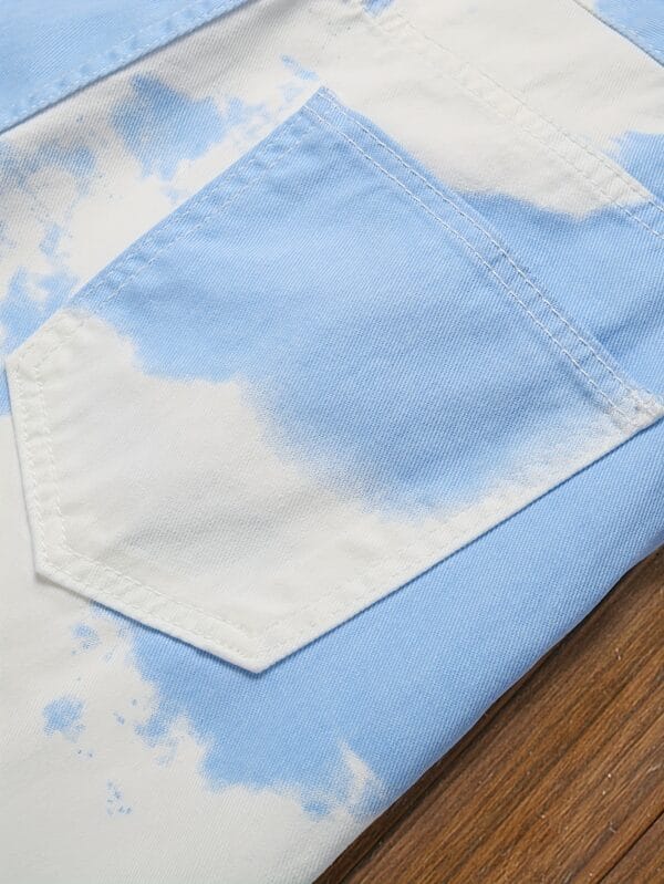 product-fancy-08c3f9c7-57e0-4a98-9128-000bd0549b4c Men'S Sky Blue & White Tie-Dye Mid-Rise Denim Shorts - Casual 3D Print Knee-Length with Pockets, Comfortable for Outdoor Activities, Outdoor Shorts | Stylish Midrise | Comfortable Fit