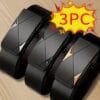 3pcs Men'S Automatic Buckle Belts - Black PVC, Non-Textile, Large Size, Business Casual Style, No-Loop Design, 2024 New Collection, Business Casual Belts | Sleek Belt Design | Durable PVC Belts