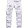 product-fancy-0a80883e-d4de-4773-ba8f-d74ddbb59bd2 Men'S Trendy White Distressed Straight-Leg Jeans - Casual Ripped Denim Pants with Frayed Details, Non-Stretch Fabric, Regular Fit for All-Season Wear, Allseason Jeans | Casual Style | Nonstretch Fabric