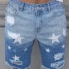 product-fancy-0b387560-7d8c-4b65-aedc-b9f95aeea5f6 Men'S Streetwear Summer Denim Shorts - Vibrant Star & Frayed Hem Print, Elastic Waistband with Pockets, Light Blue Washed Jean Style Casual Shorts for Casual Attire, Casual Attire Shorts | Vibrant Print Shorts | Nonstretch Fabric